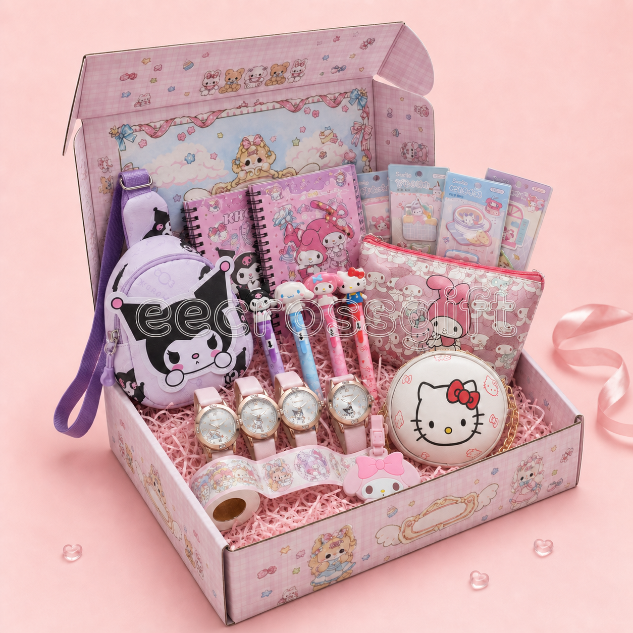 EeCross Kawaii pink Kuromi and Hello Kitty gift box