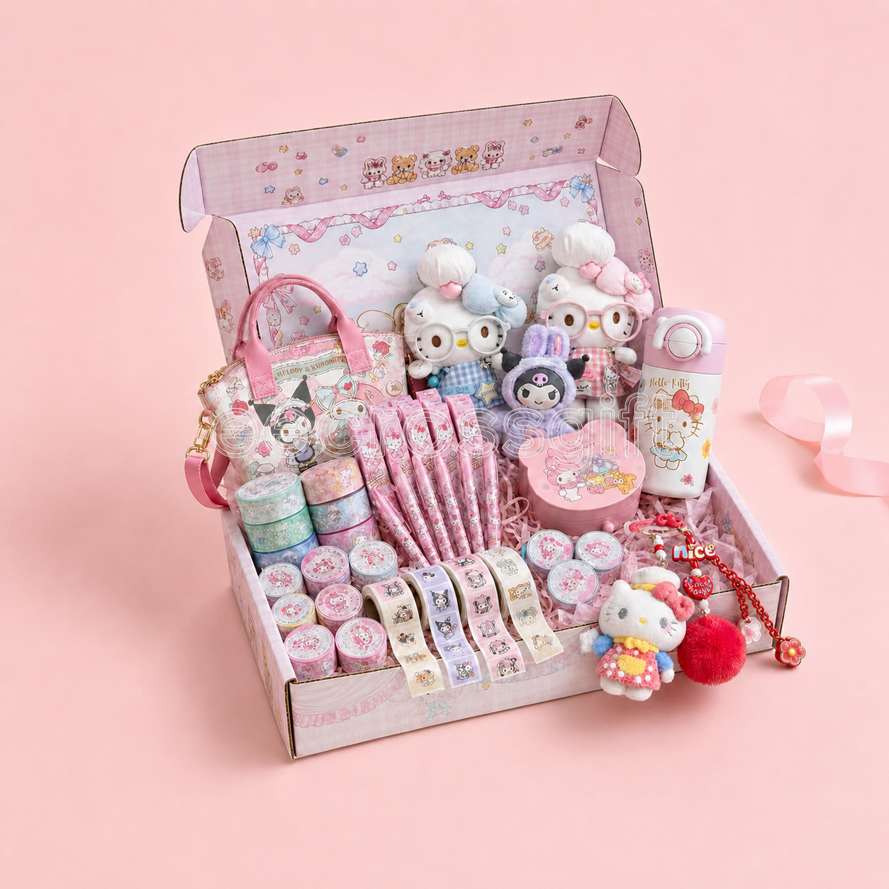 EE Cross $30 pink kawaii gift box filled with cute accessories, stationery, bags and character gifts